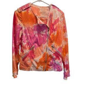 Trina Turk Womens Pink, Orange And White Tie-Dye Moto Beautiful Jacket NWOT